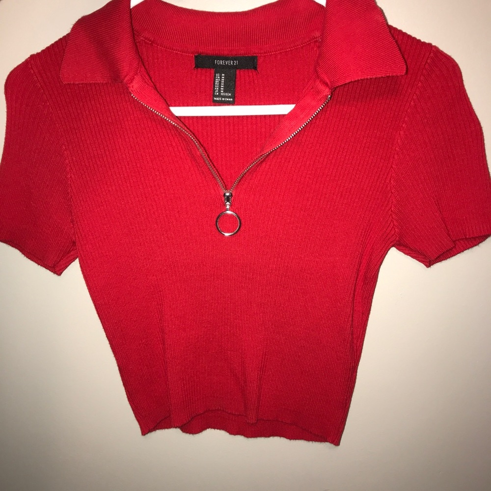 Red zip up shirt